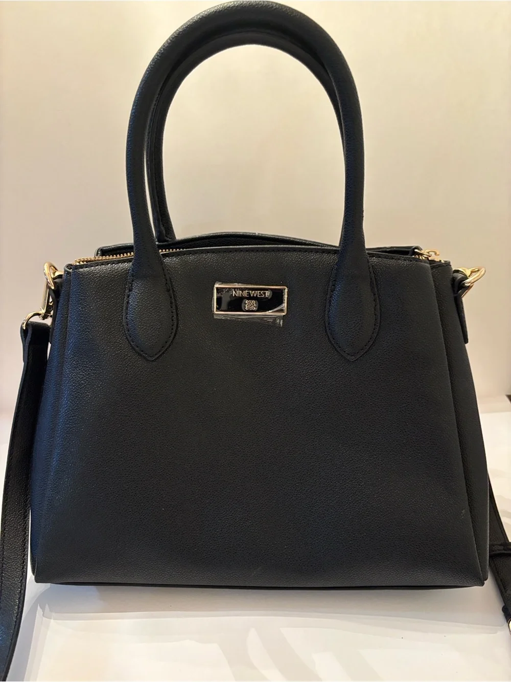Nine West Black Top-Handle Satchel with Gold Hardware